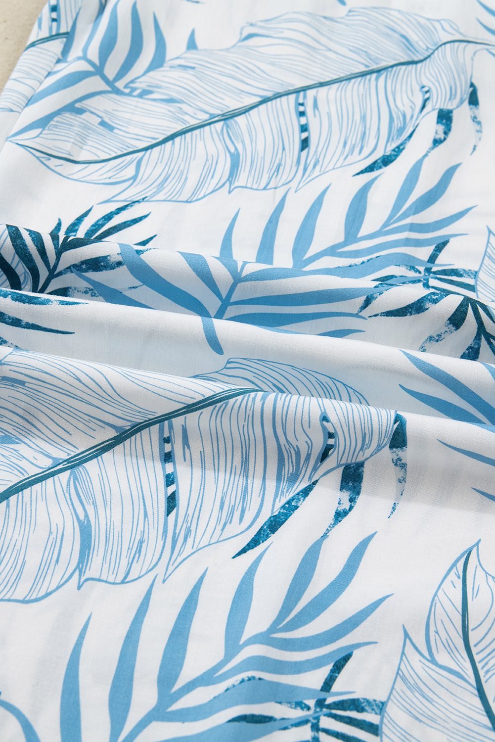 Sky Blue Geometric/ Floral/ Botanic Print Shirred Waistband Wide Leg Pants