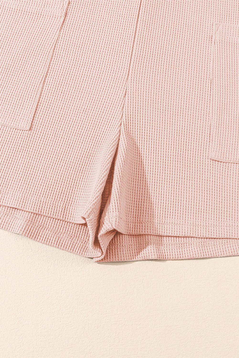 Light Pink Waffle Sleeveless U Neck Buttons Romper With Pockets