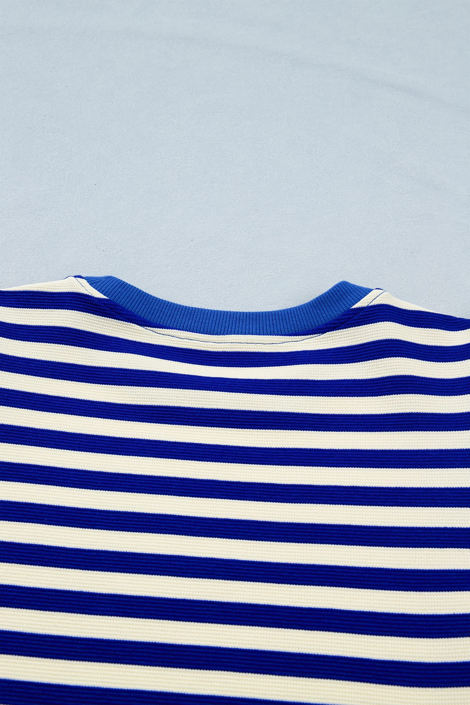 Blue Stripe Contrast Trim Cap Sleeve Top Casual Shorts 2pcs Set