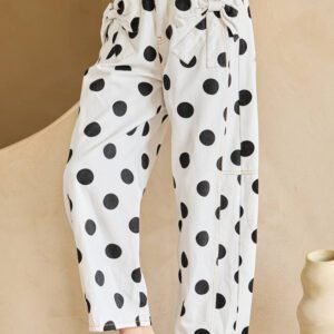 White Polka Dot Print Bow Detail Pocketed Jeans