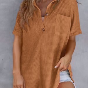 Chestnut Breathable Waffle Round Hem Chest Pocket Polo Tee