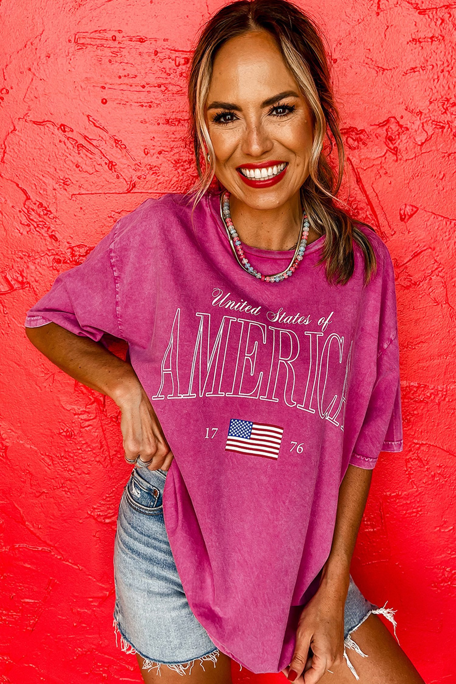 Rose Red AMERICA 1776 Graphic Mineral Wash Cotton Tee