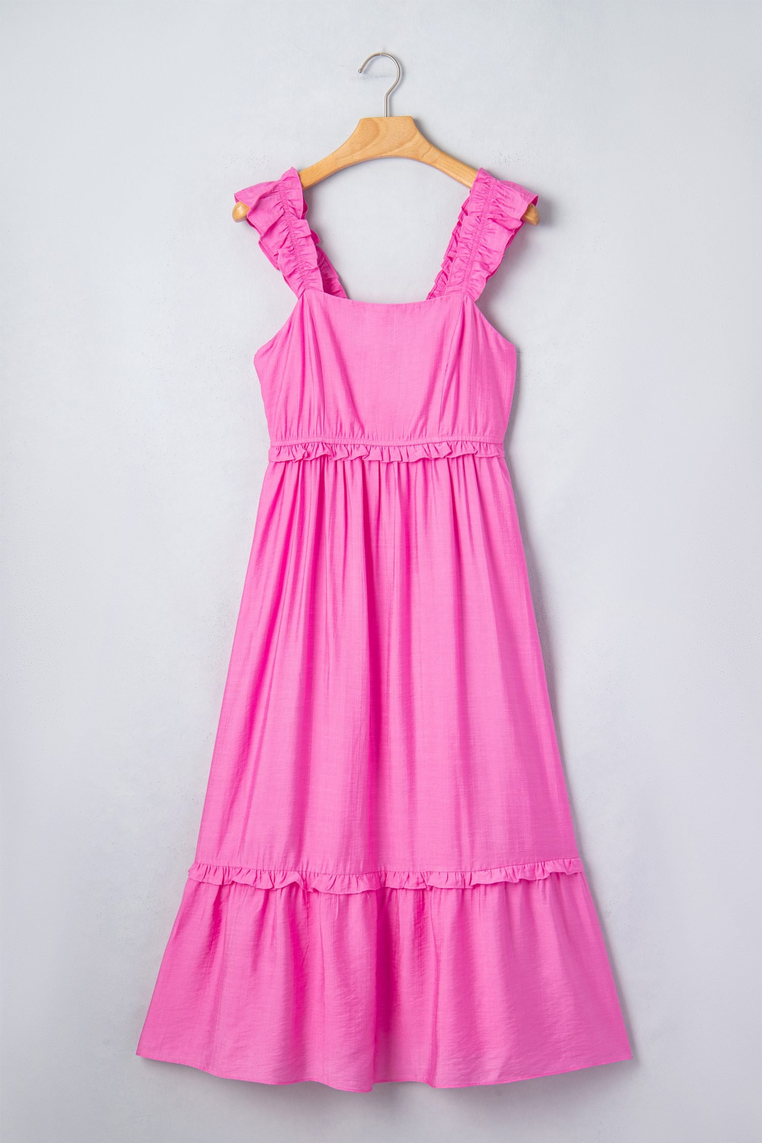 Bonbon Solid Color Ruffle Trim High Waist Sleeveless Maxi Dress