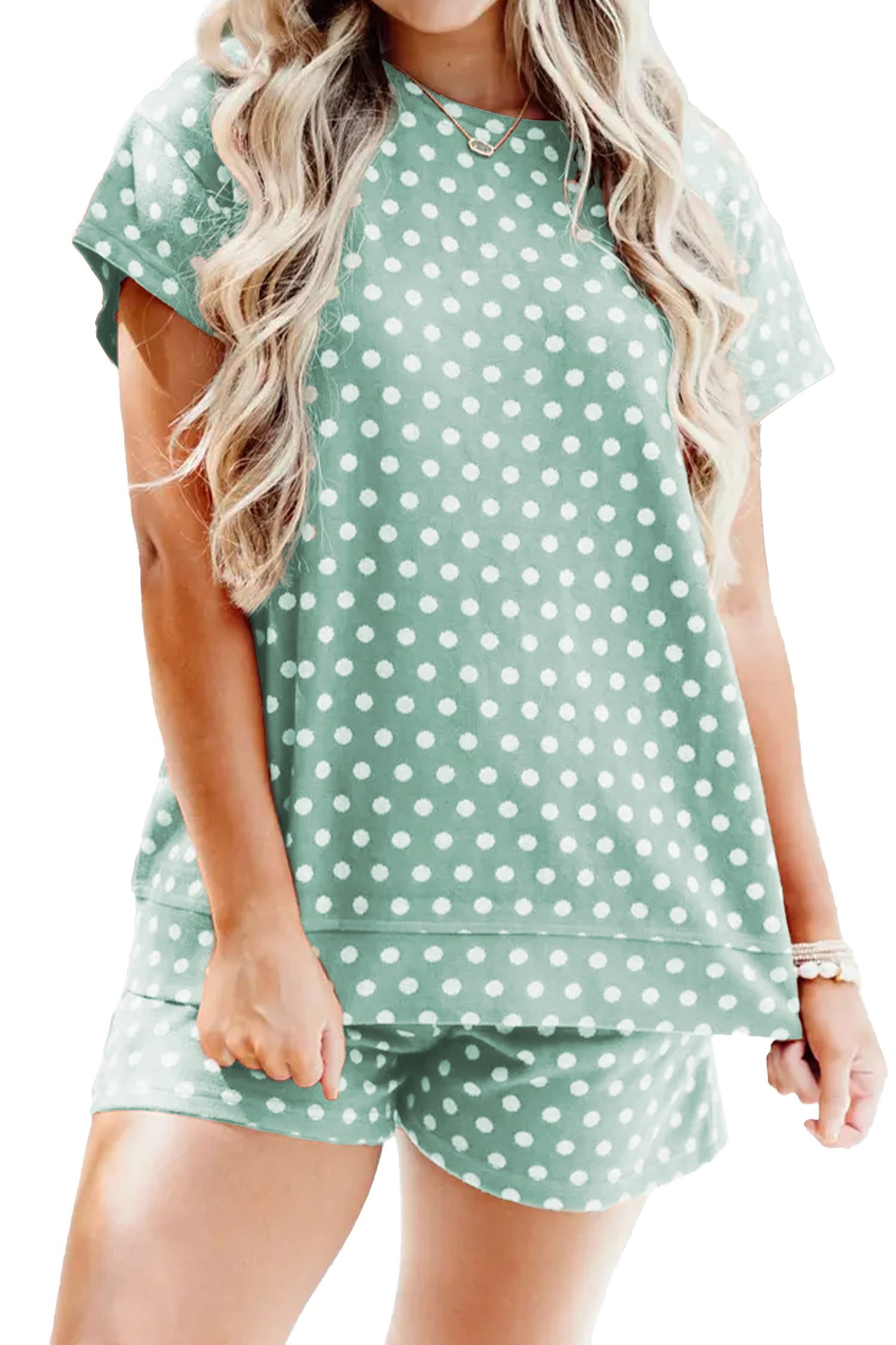 Green Polka Dot Print Short Set