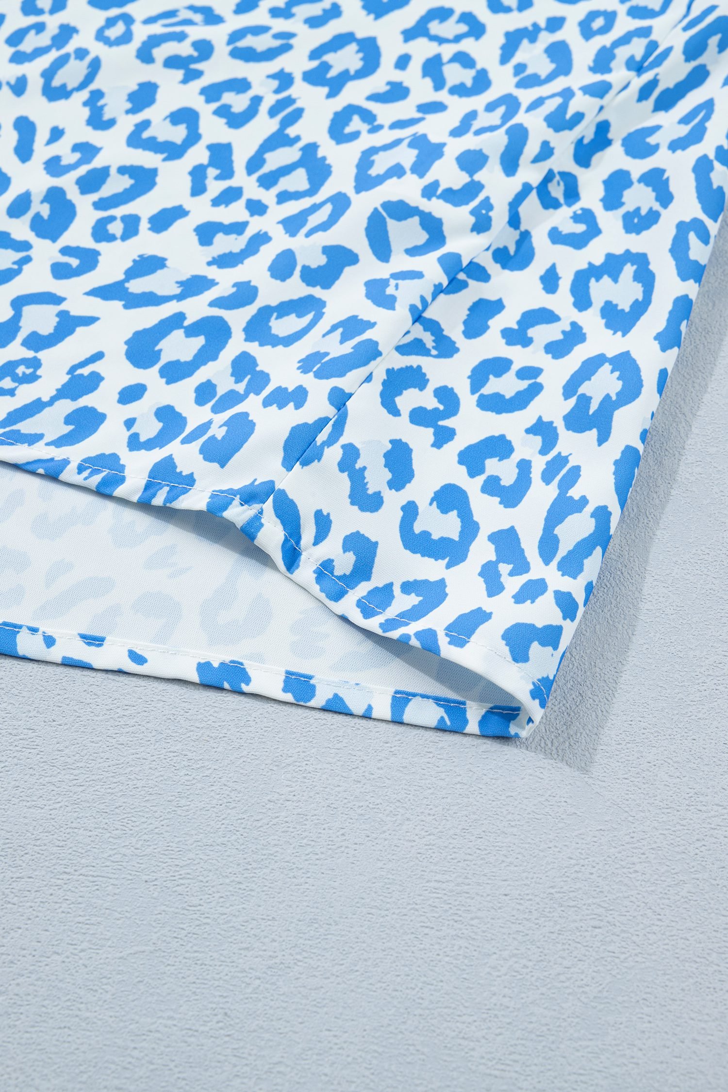 Sky Blue Striped V Neckline Half Sleeve Plus Size Leopard Blouse