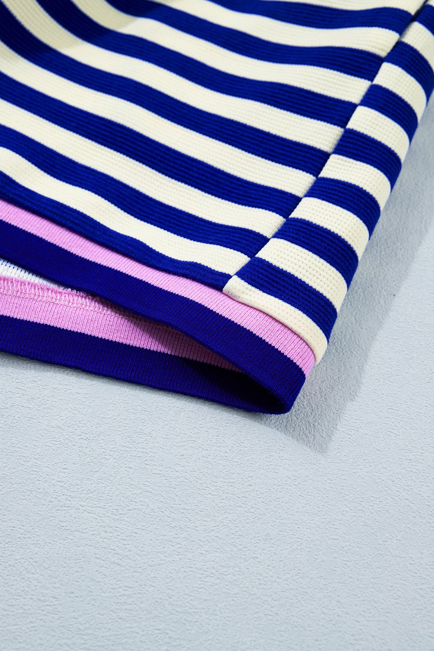 Blue Stripe Contrast Trim Cap Sleeve Top Casual Shorts 2pcs Set