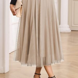 Apricot Tulle Mesh Overlay Flared Midi Skirt