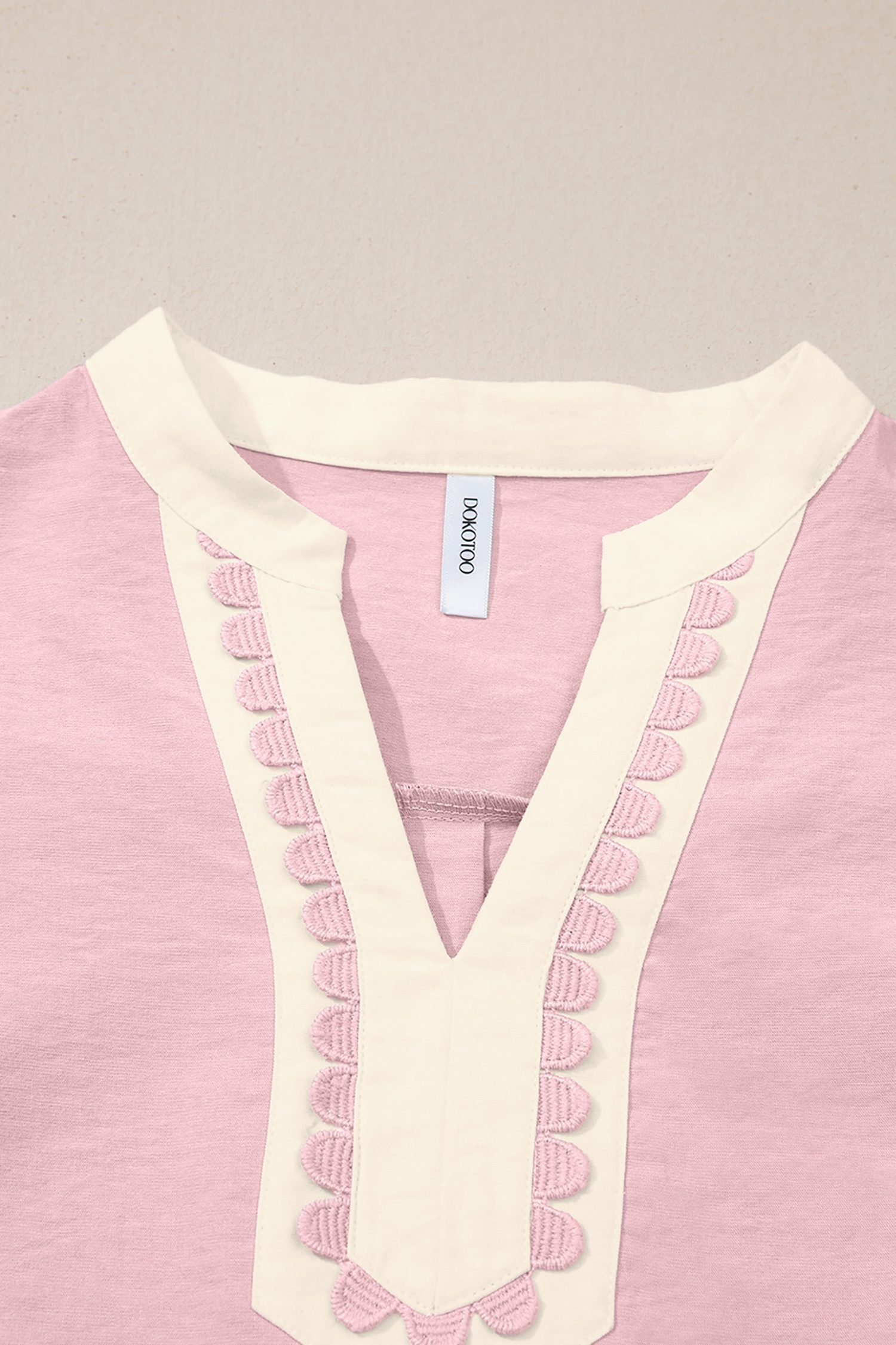 Light Pink Scallop Color Block Trim Puff Sleeve Mini Dress