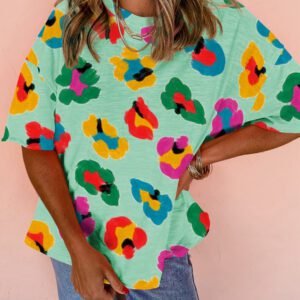 Green Leopard Drop Shoulder Oversize Tee