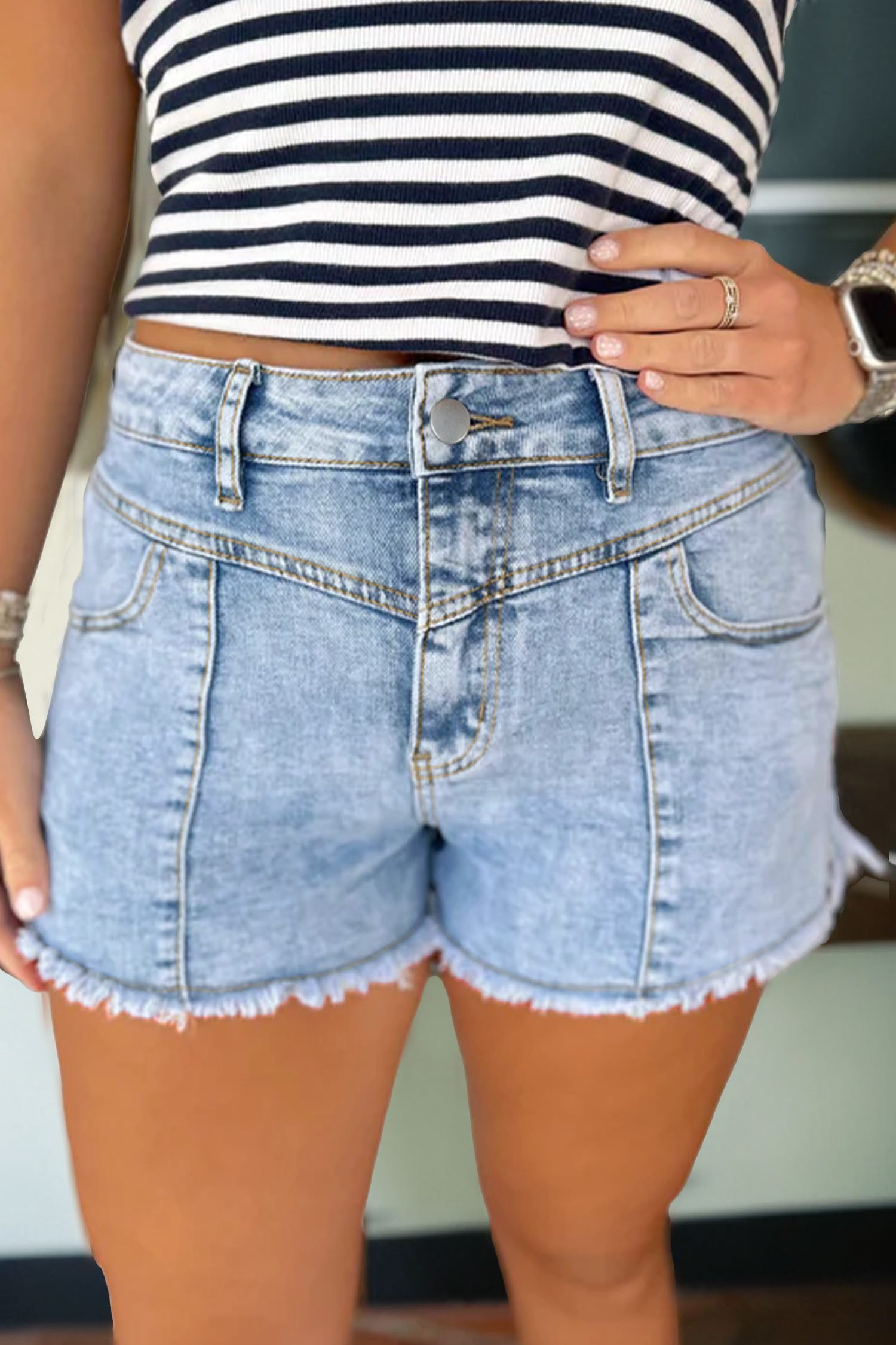 Myosotis High Waist Frayed Denim Shorts