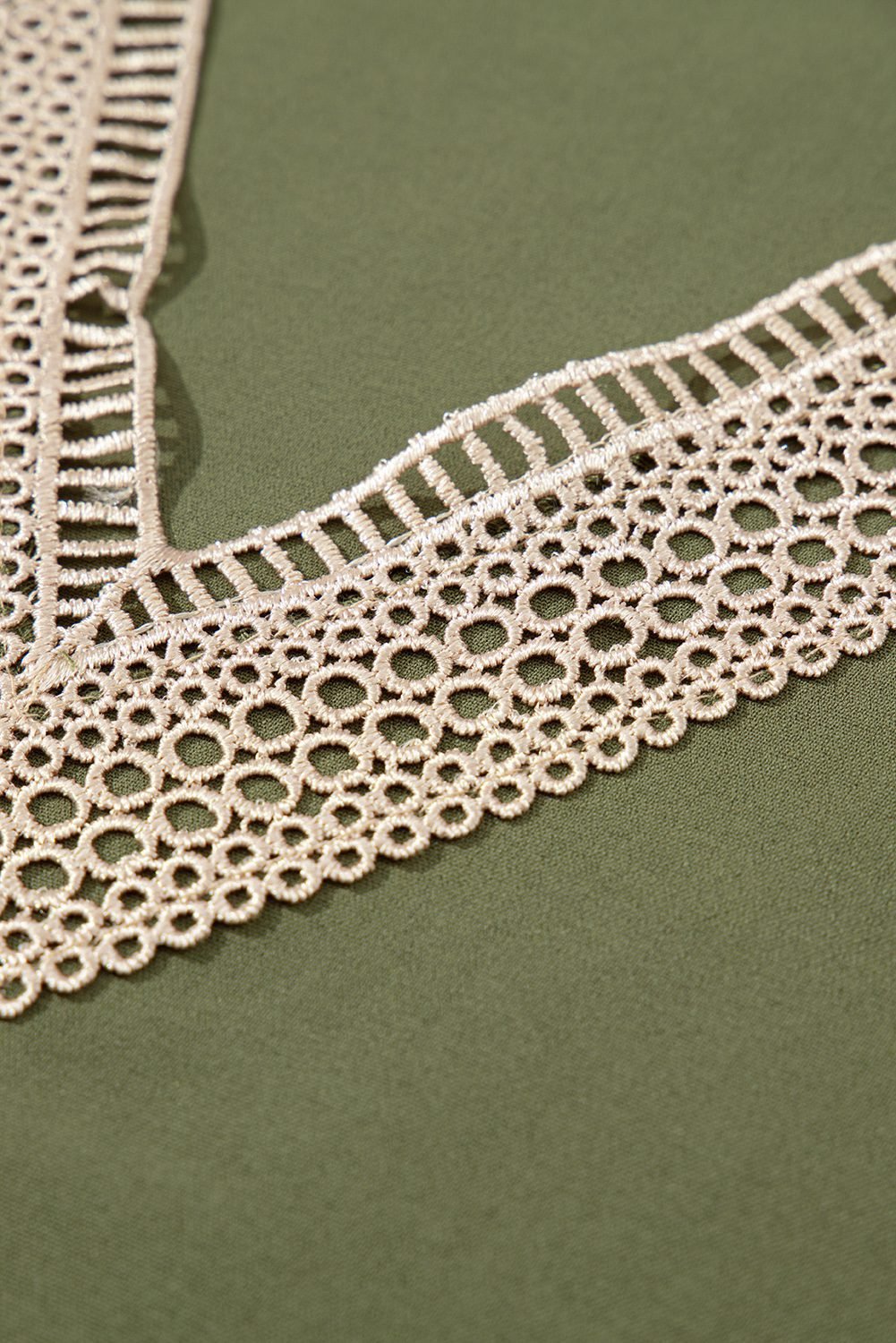 Green Lace Trim V Neck Short Sleeve Blouse