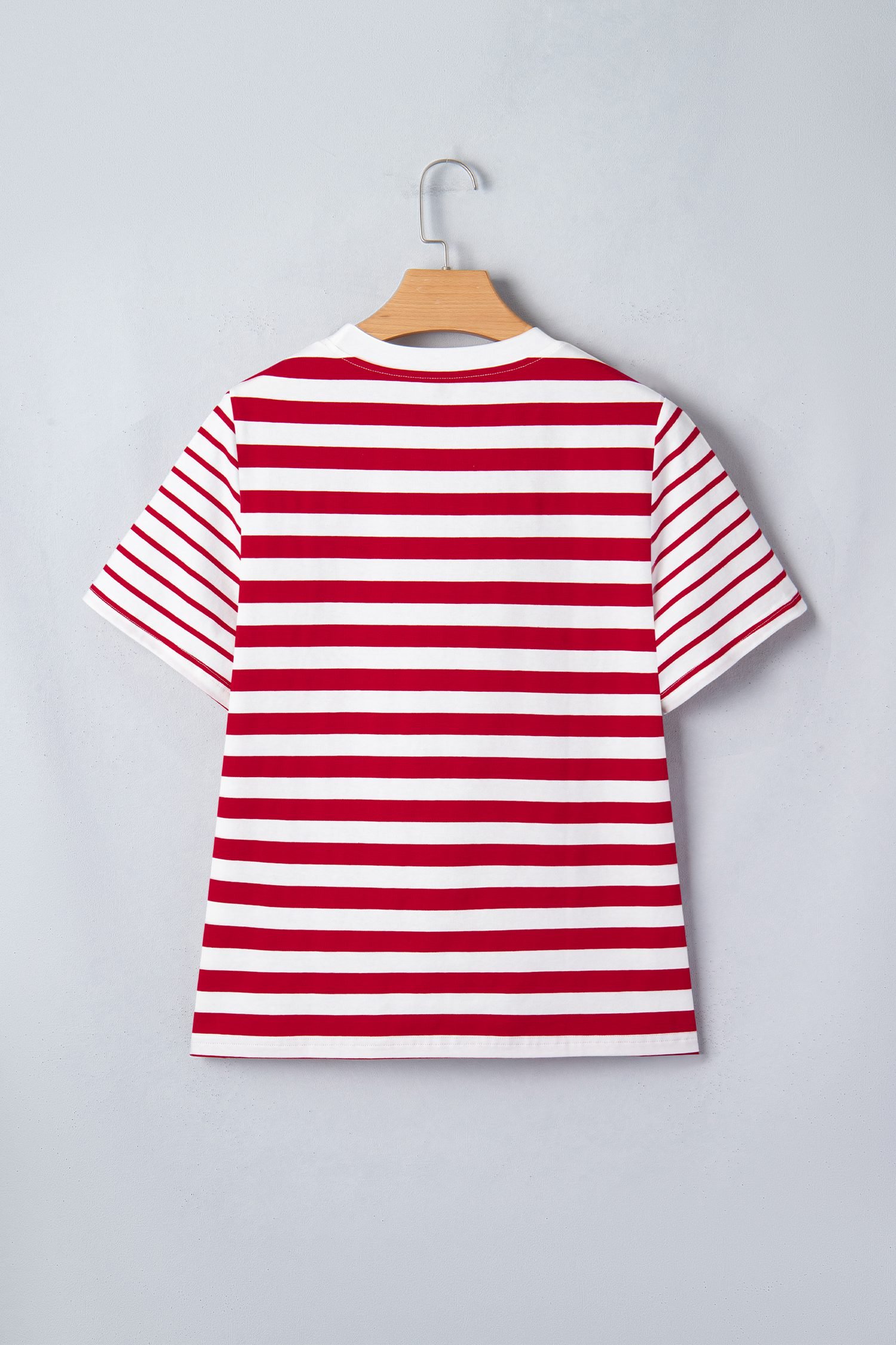 Red Stripe Patchwork Round Neck T Shirt
