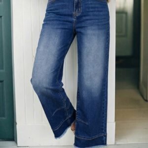 Sky Blue Chic Seam Detail Raw Hem Ankle Length Jeans