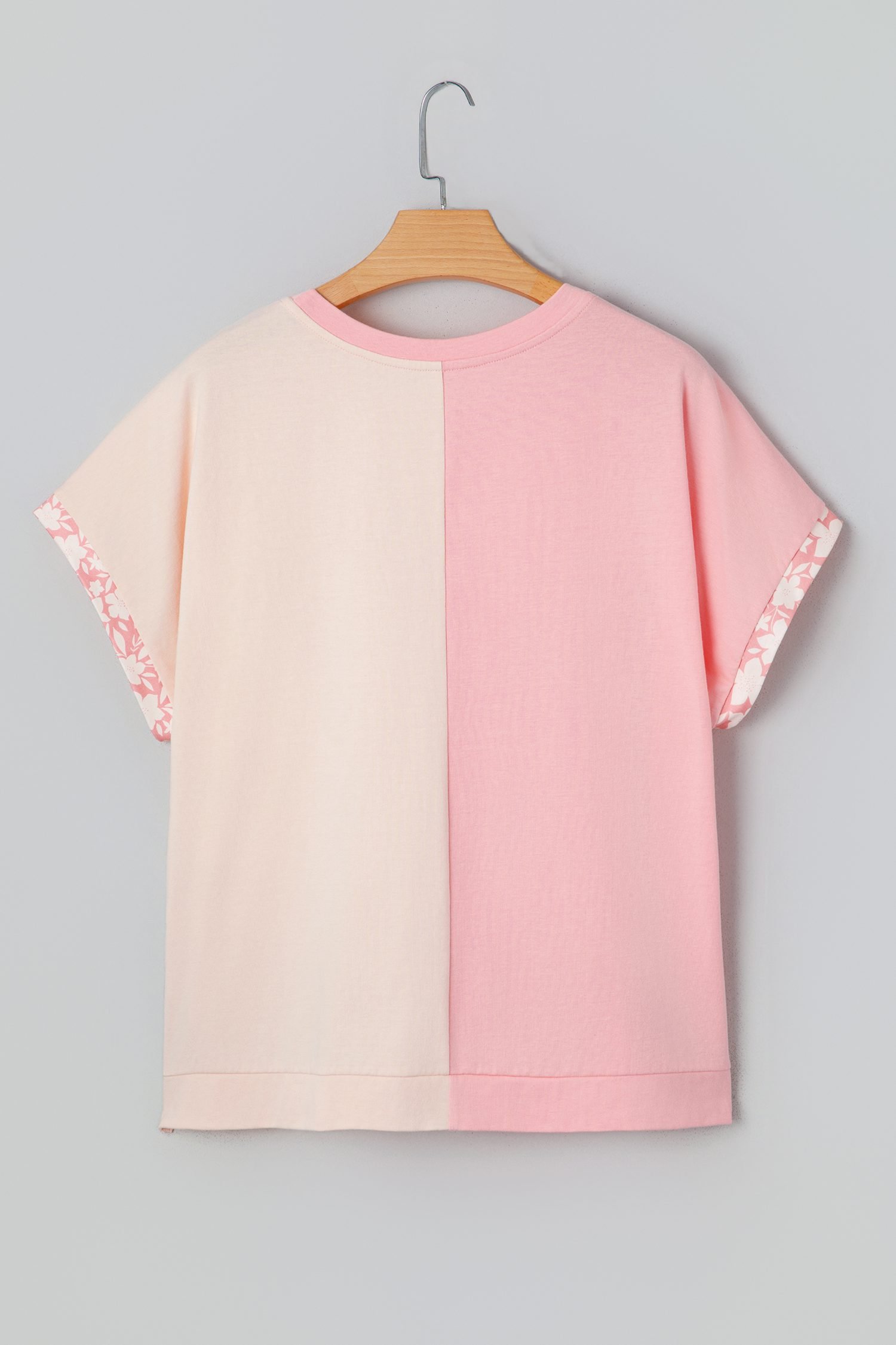 Apricot Color Block Flower Patched Loose T Shirt