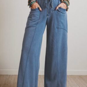 Ashleigh Blue Mineral Wash Drawstring Retro High Waist Wide Leg Western Pants
