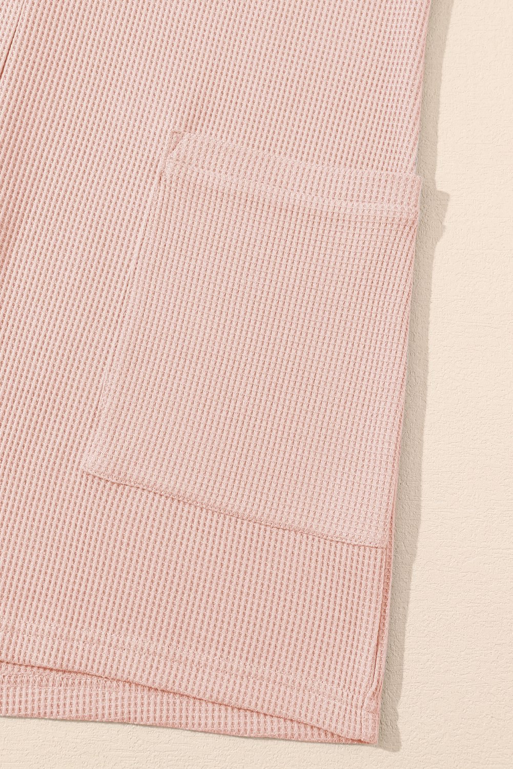Light Pink Waffle Sleeveless U Neck Buttons Romper With Pockets