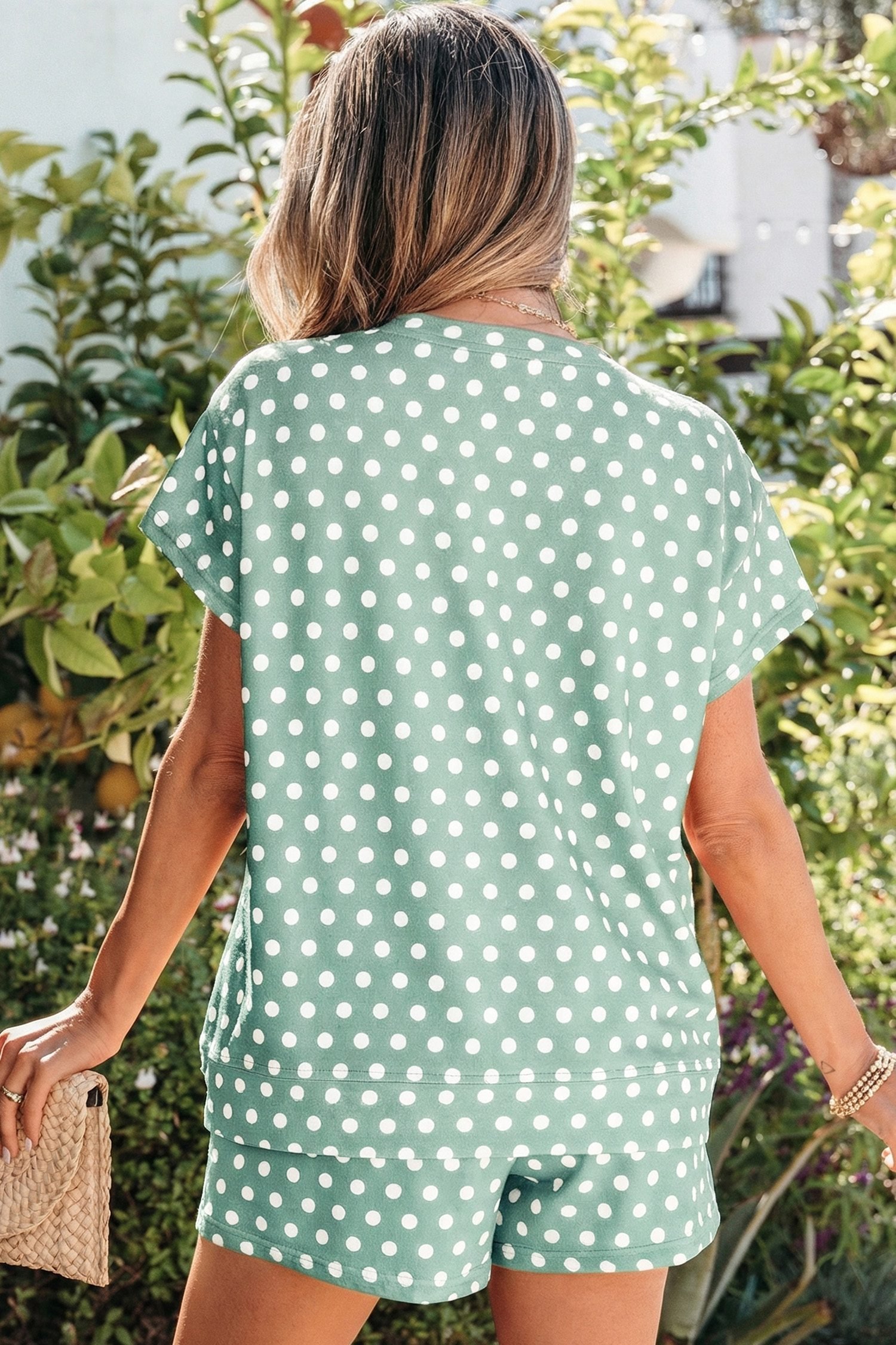 Green Polka Dot Print Short Set