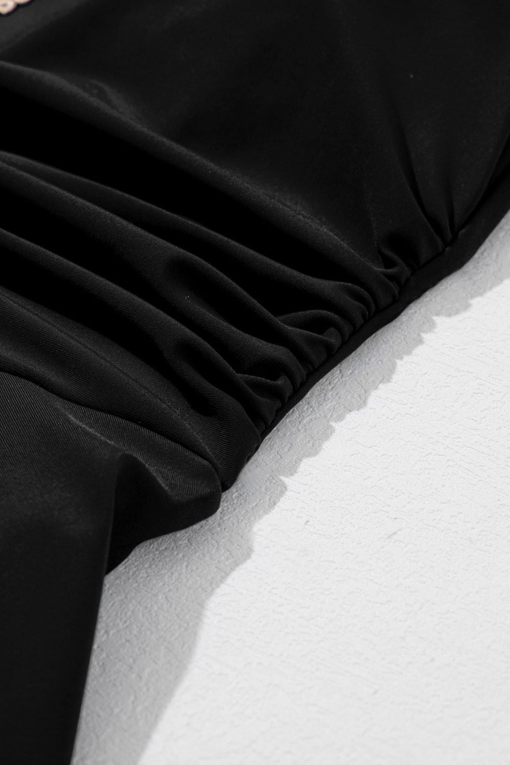 Black Ruffled Short Sleeve Lace Trim V Neck One Piece Swim Dress