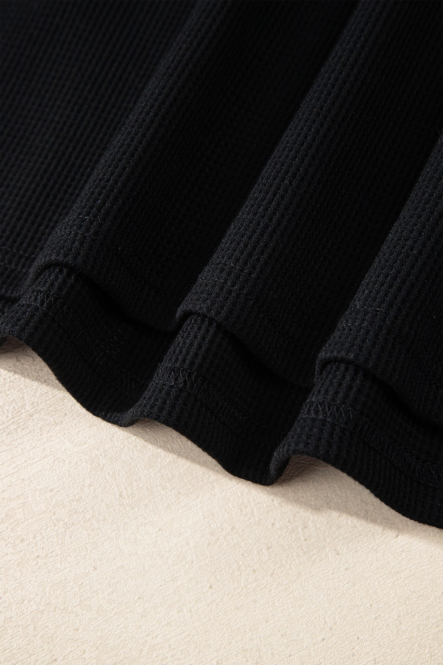 Black Waffle Knit Denim Contrast Trim Patchwork Button Polo Tee Dress