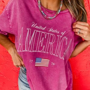 Rose Red AMERICA 1776 Graphic Mineral Wash Cotton Tee