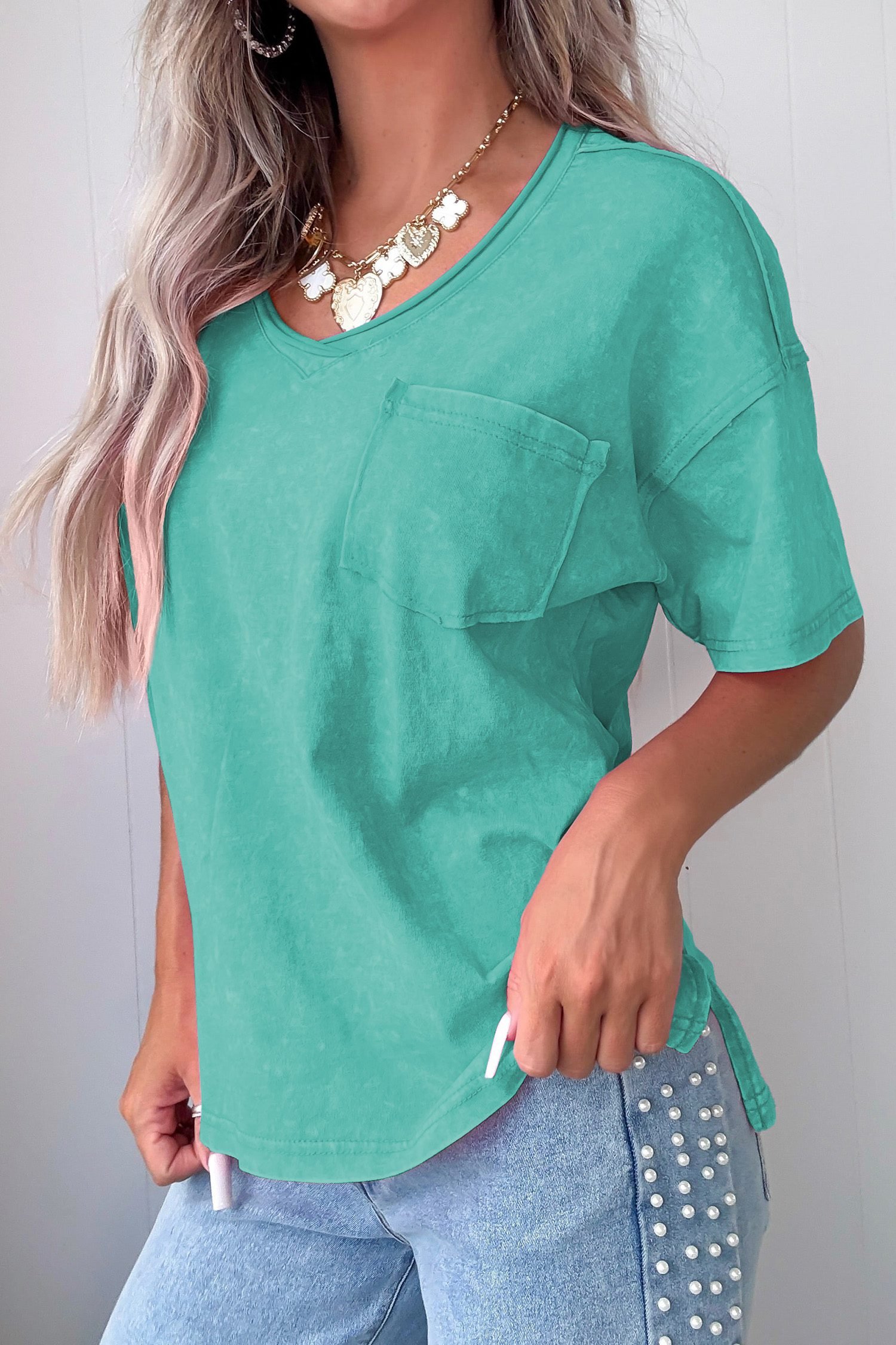 Mint Green Cotton Mineral Wash T Shirt