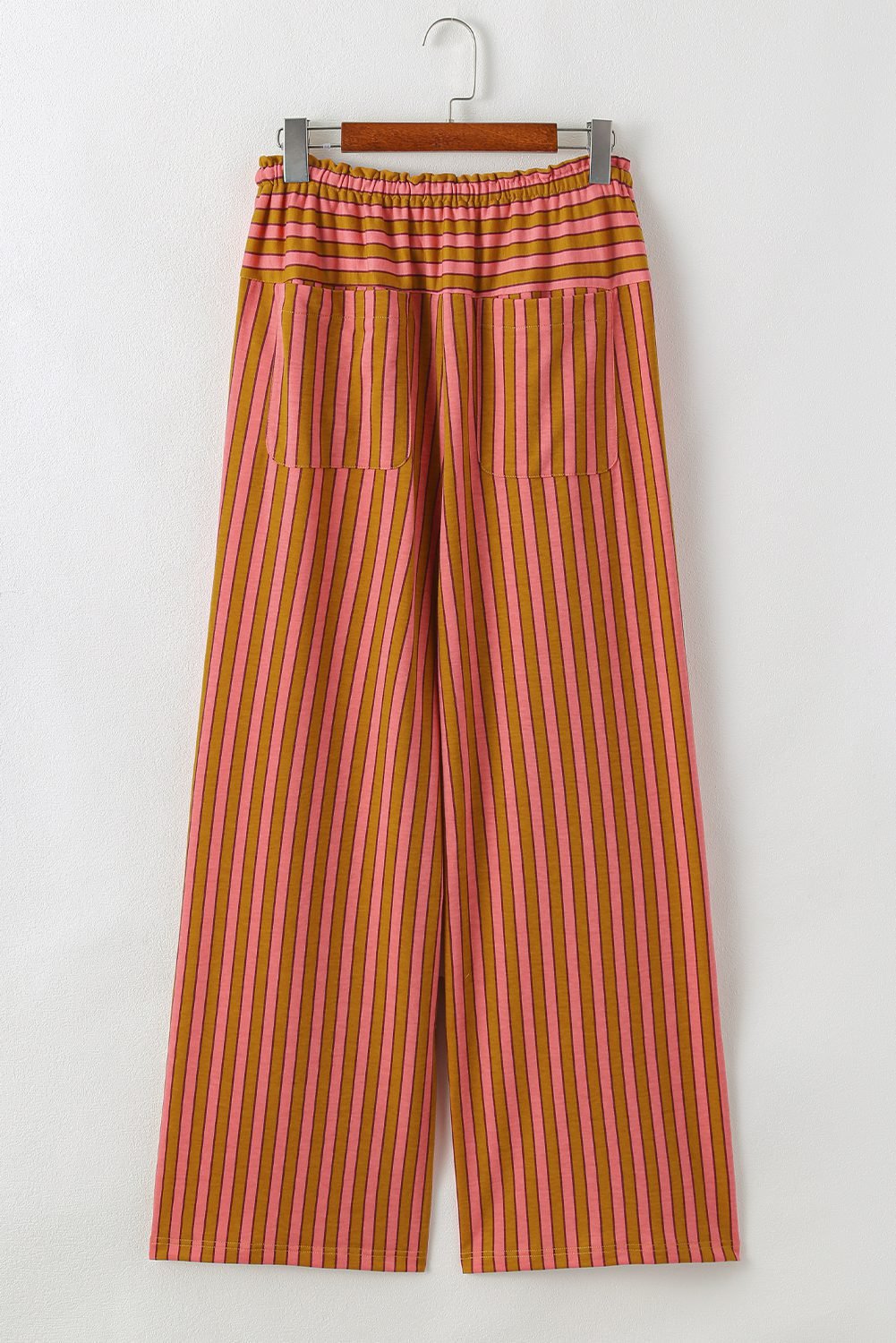Red Stripe Button Pocket Tie Waist Casual Wide Leg Pants