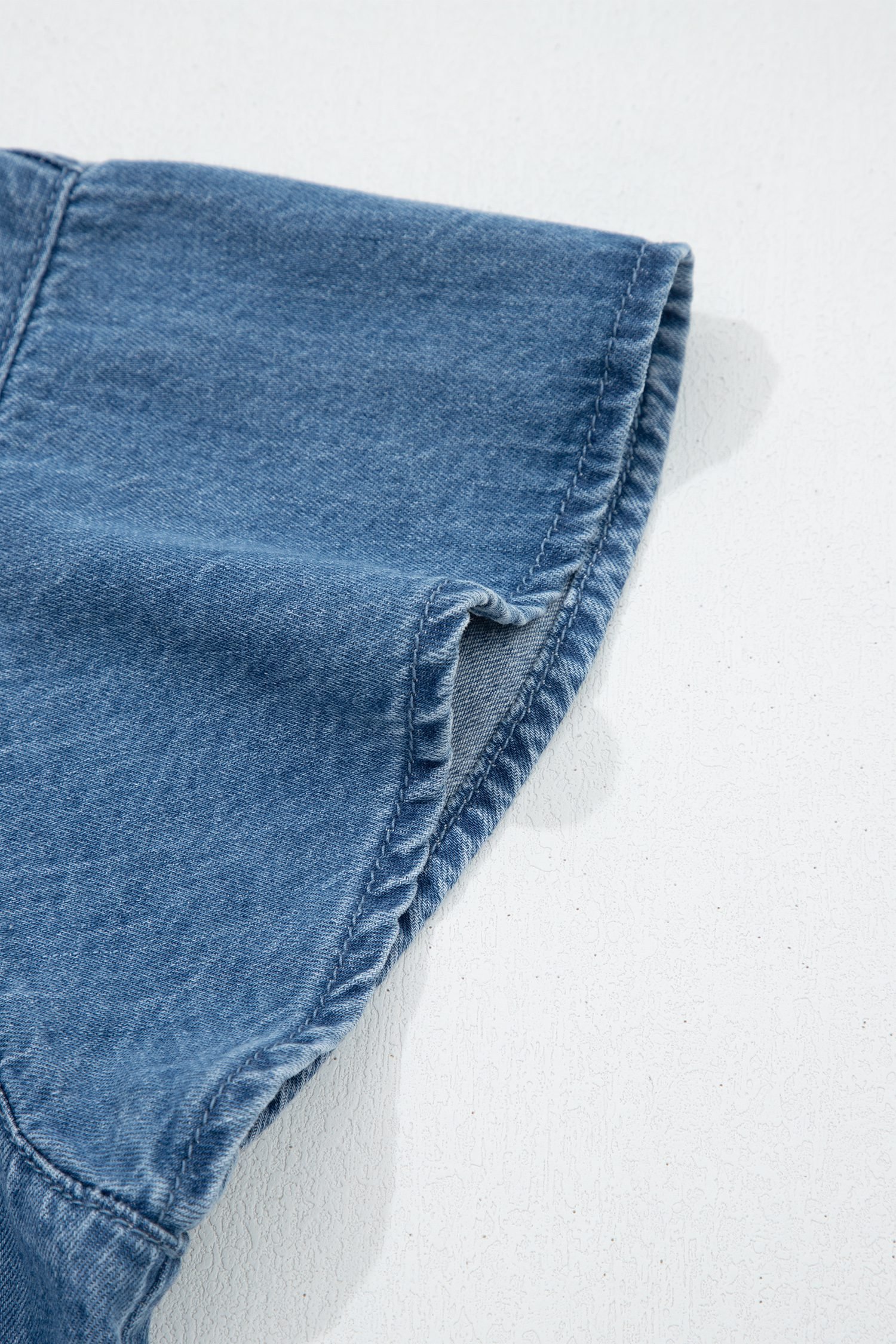 Dusk Blue Ruffled Short Sleeve Denim Shirt