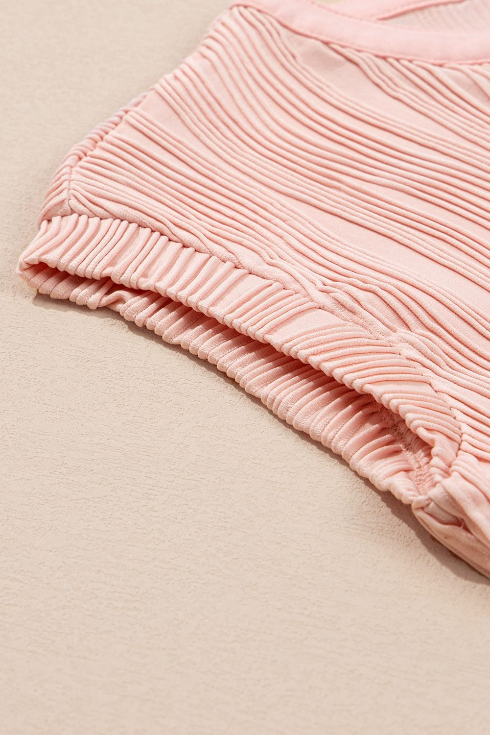 Pink Wavy Textured Button V Neck Tee