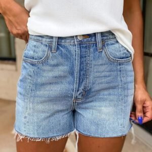 Beau Blue Acid Wash Raw Hem Denim Shorts