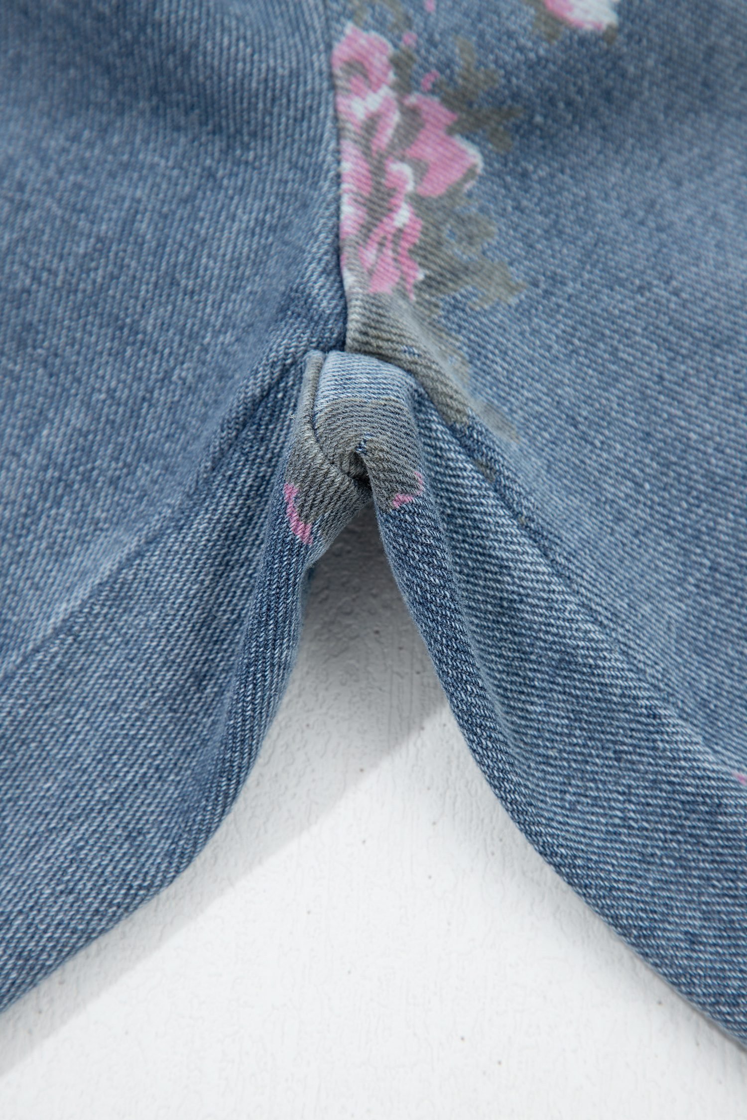 Beau Blue Floral Print Elastic Waist Pull On Casual Jeans
