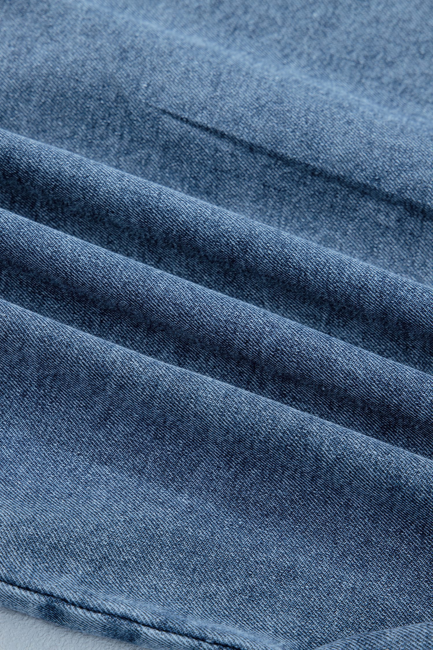 Beau Blue Frilled Short Sleeve Snap Button Denim Shirt