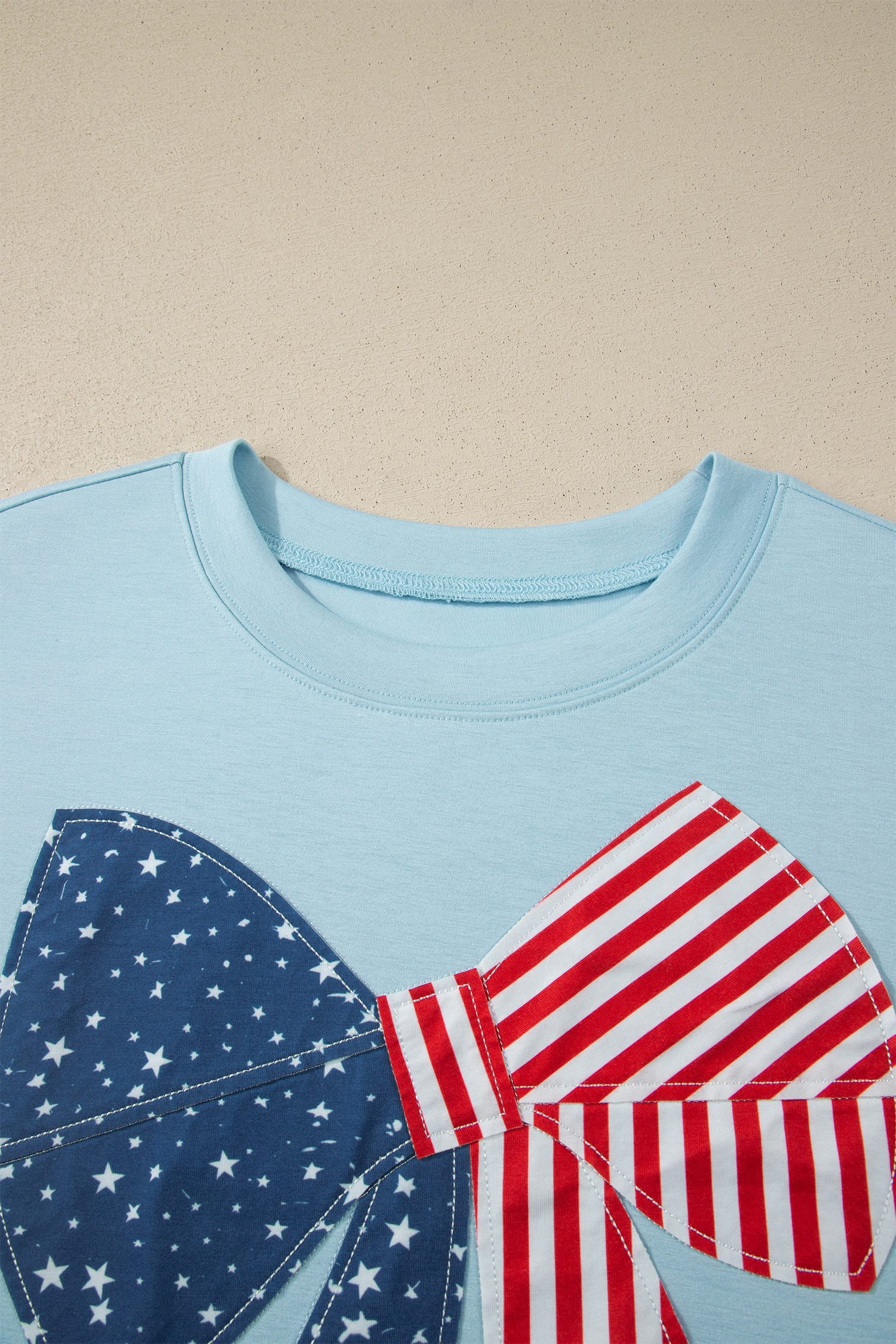 Beau Blue Plus Size Patriotic Bow Patchwork Graphic T-Shirt