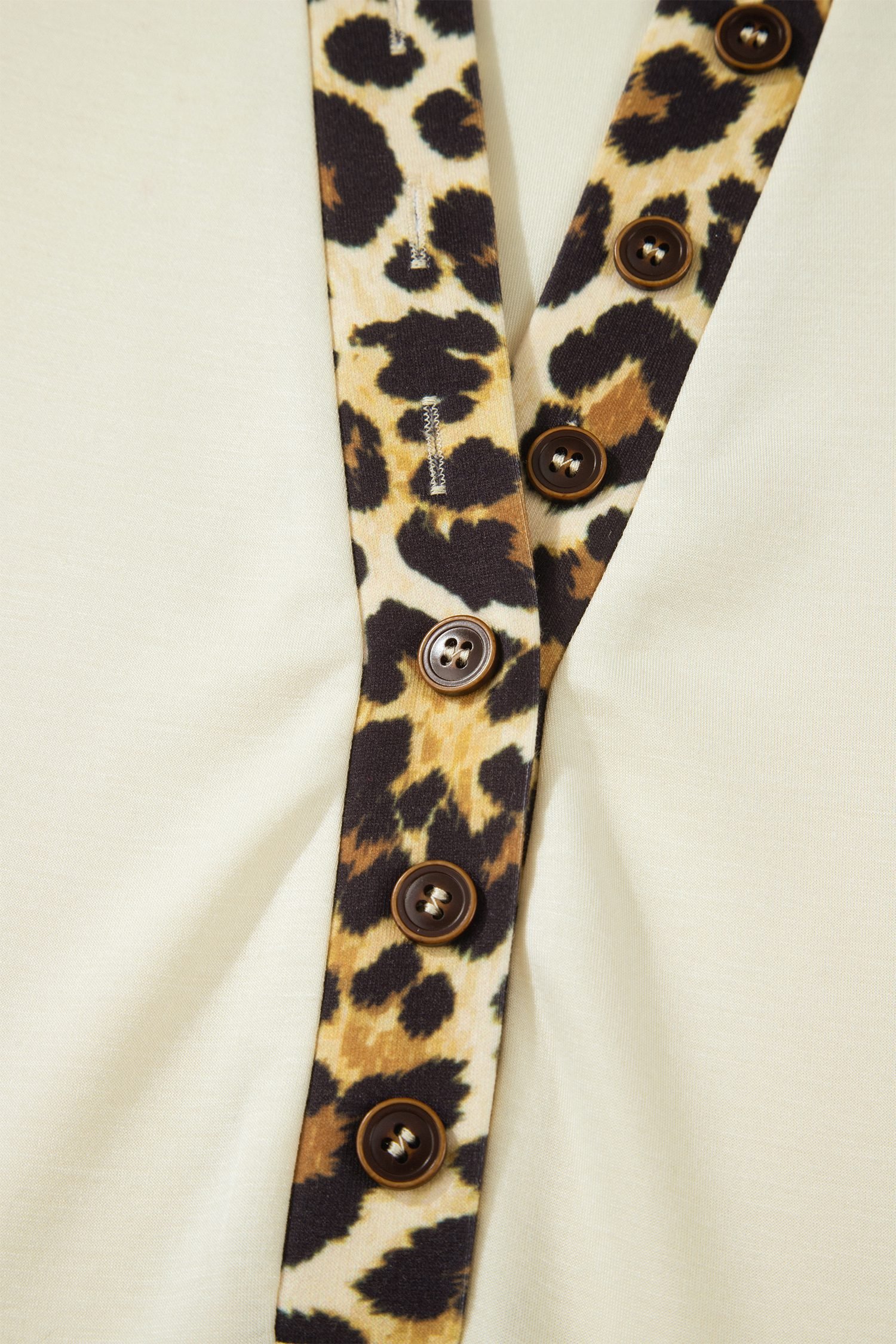 Beige Plus Size Leopard Contrast Patchwork Polo Tee