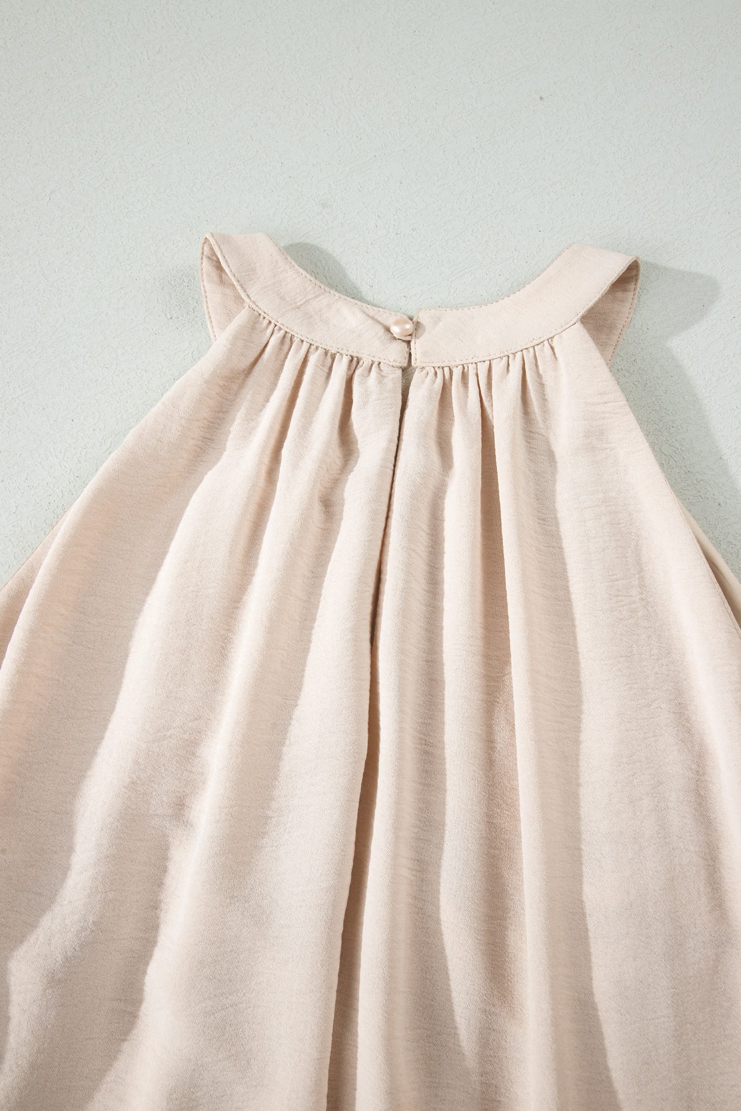 Beige Sheer Hollowed Floral Lace Hem Patchwork Loose Halter Summer Dress