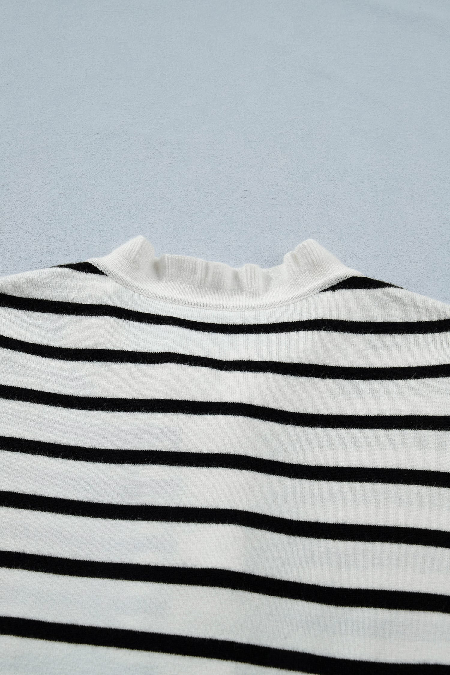 Beige Stripe Ruffle Trim Button Down Knit Short Sleeve Sweater Cardigan