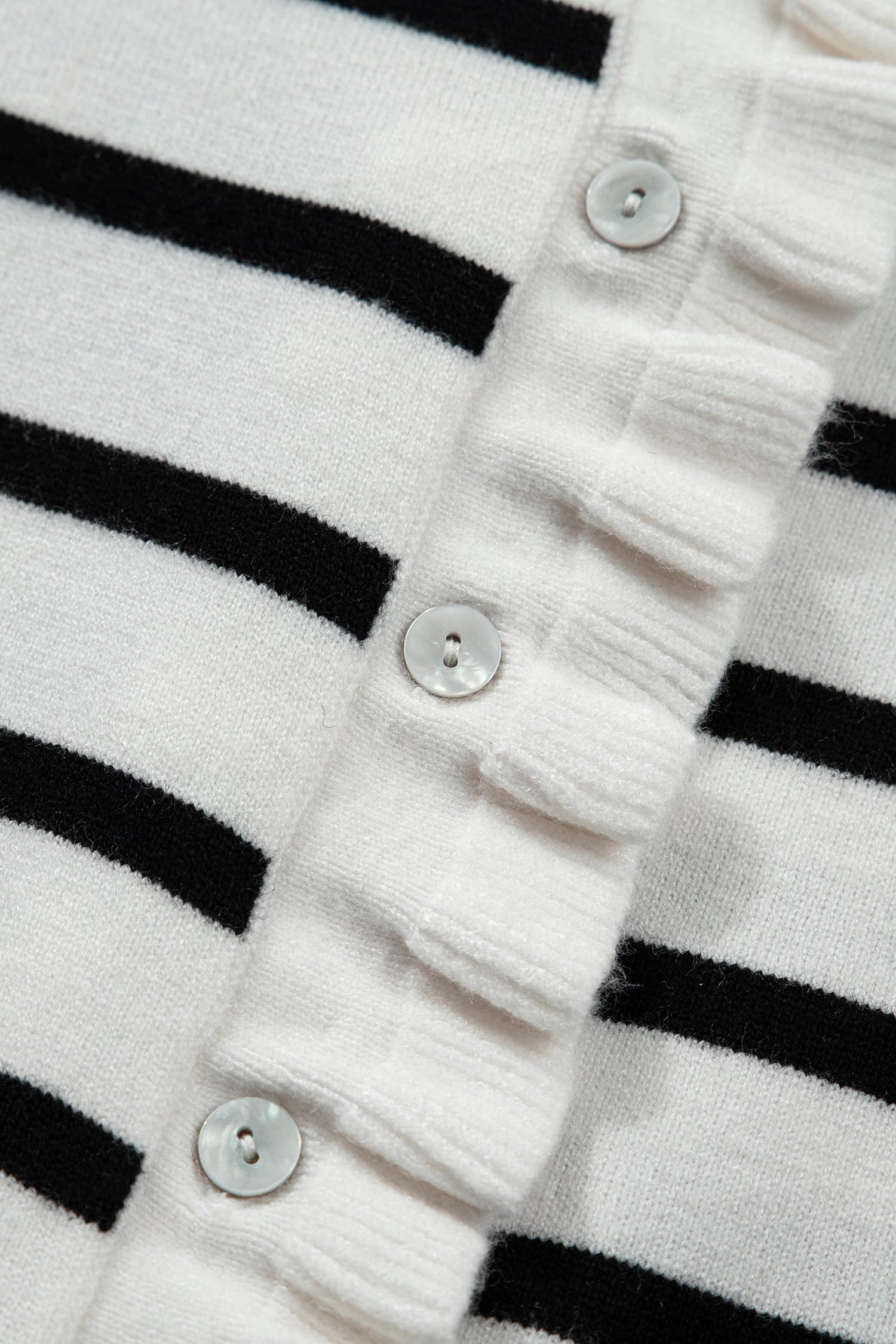Beige Stripe Ruffle Trim Button Down Knit Short Sleeve Sweater Cardigan