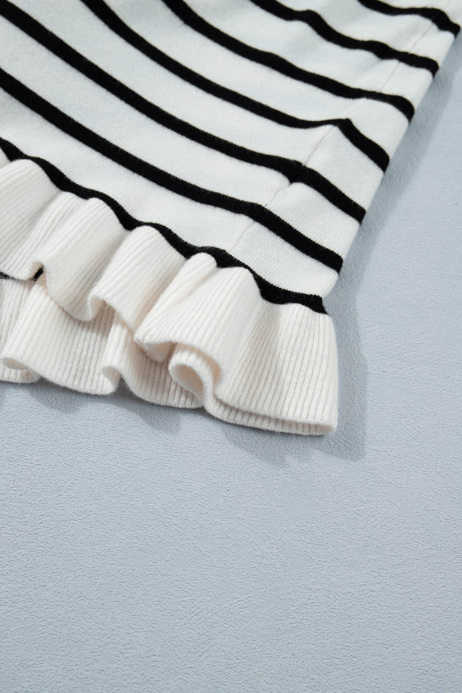 Beige Stripe Ruffle Trim Button Down Knit Short Sleeve Sweater Cardigan