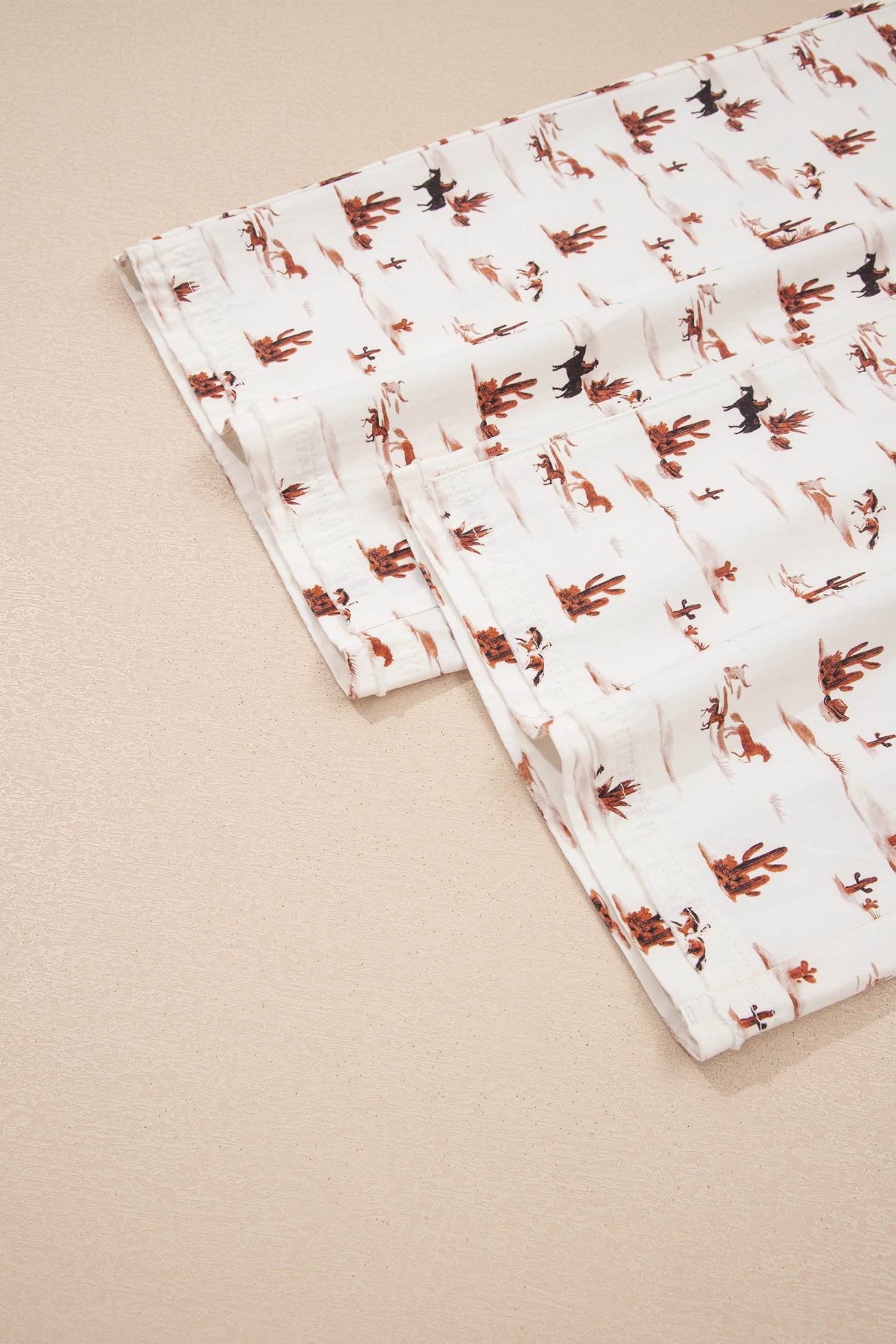 Beige Western Printed Button Adjustable Straps Loose Jumpsuit Dungarees
