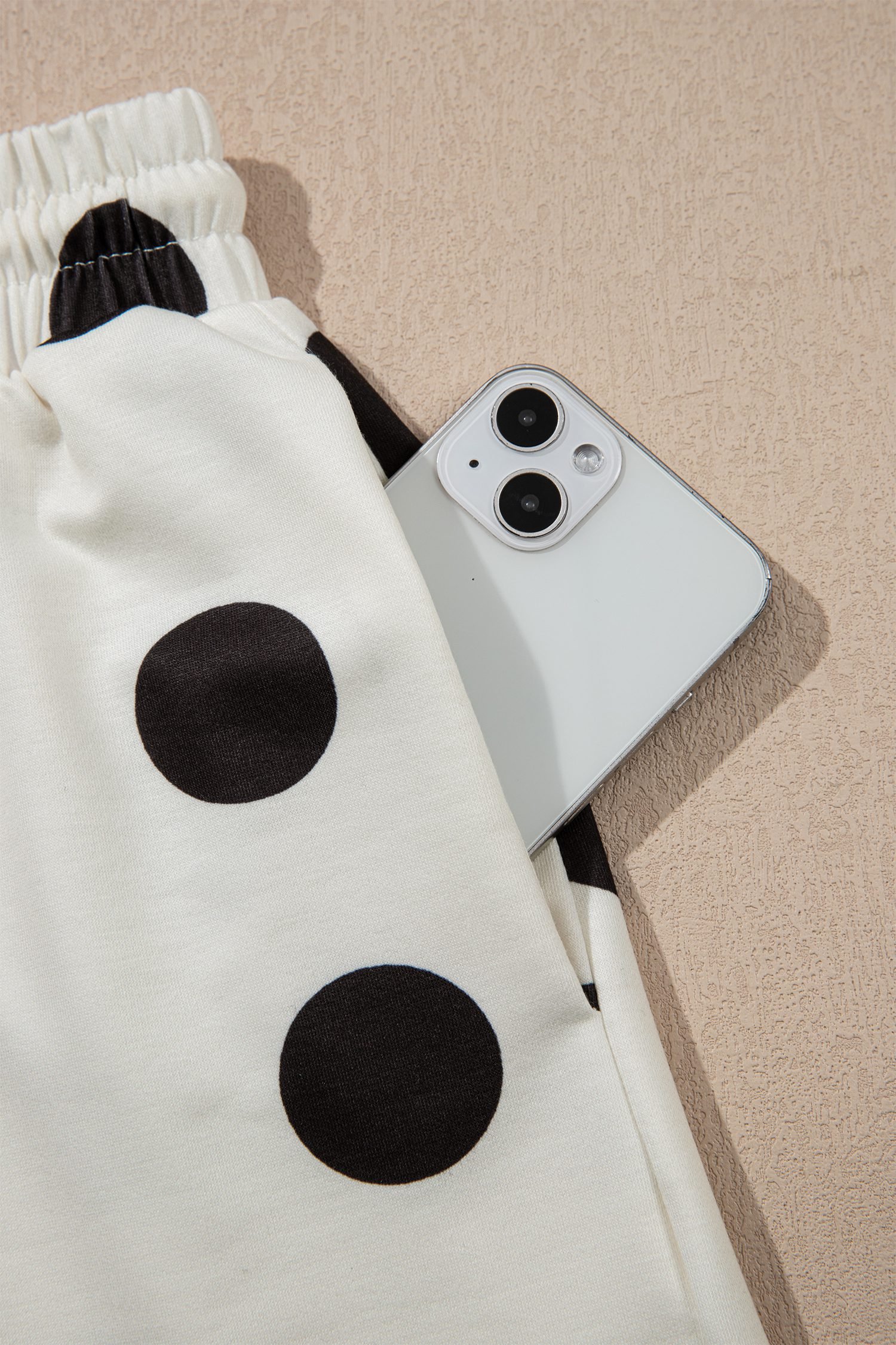 Black Polka Dot Print Loose Tee Drawstring Elastic Waist Short Set