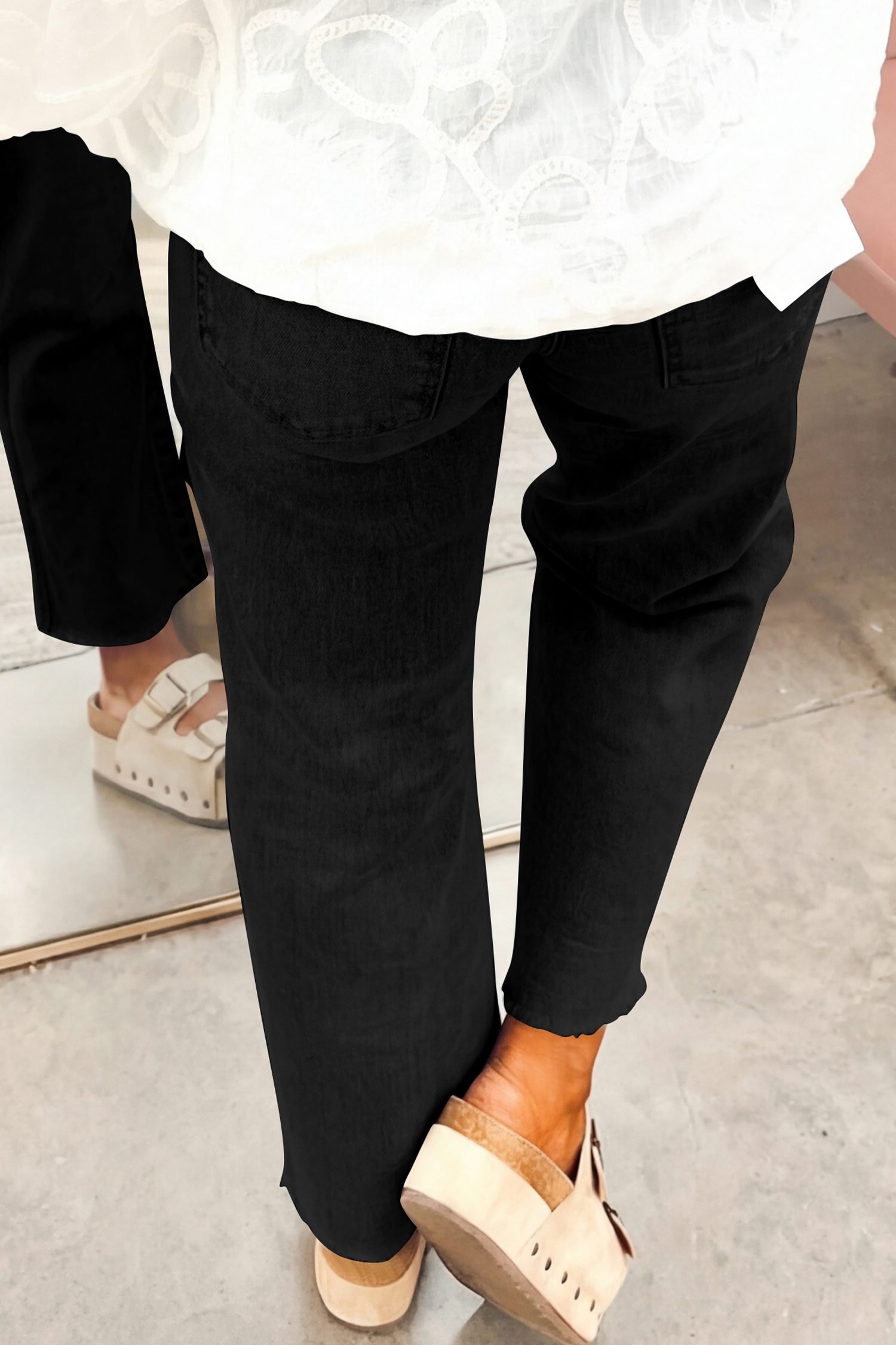 Black Frayed Cropped Straight Jeans