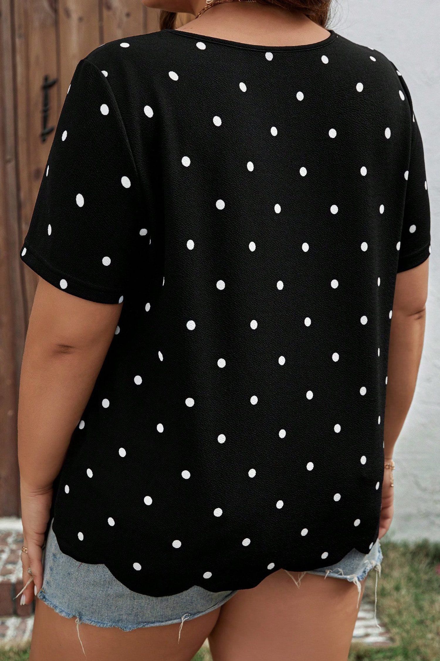 Black Plus Size Dotted Casual T Shirt