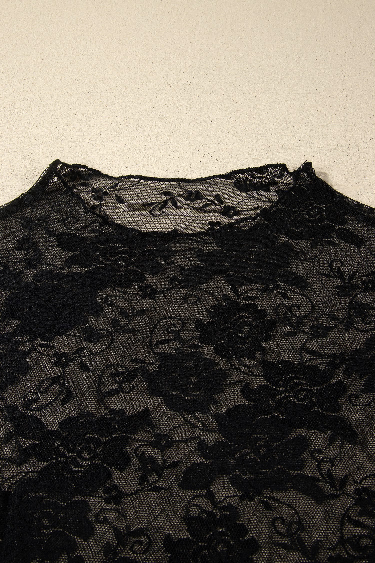 Black Plus Size Floral Mesh Long Sleeve Top
