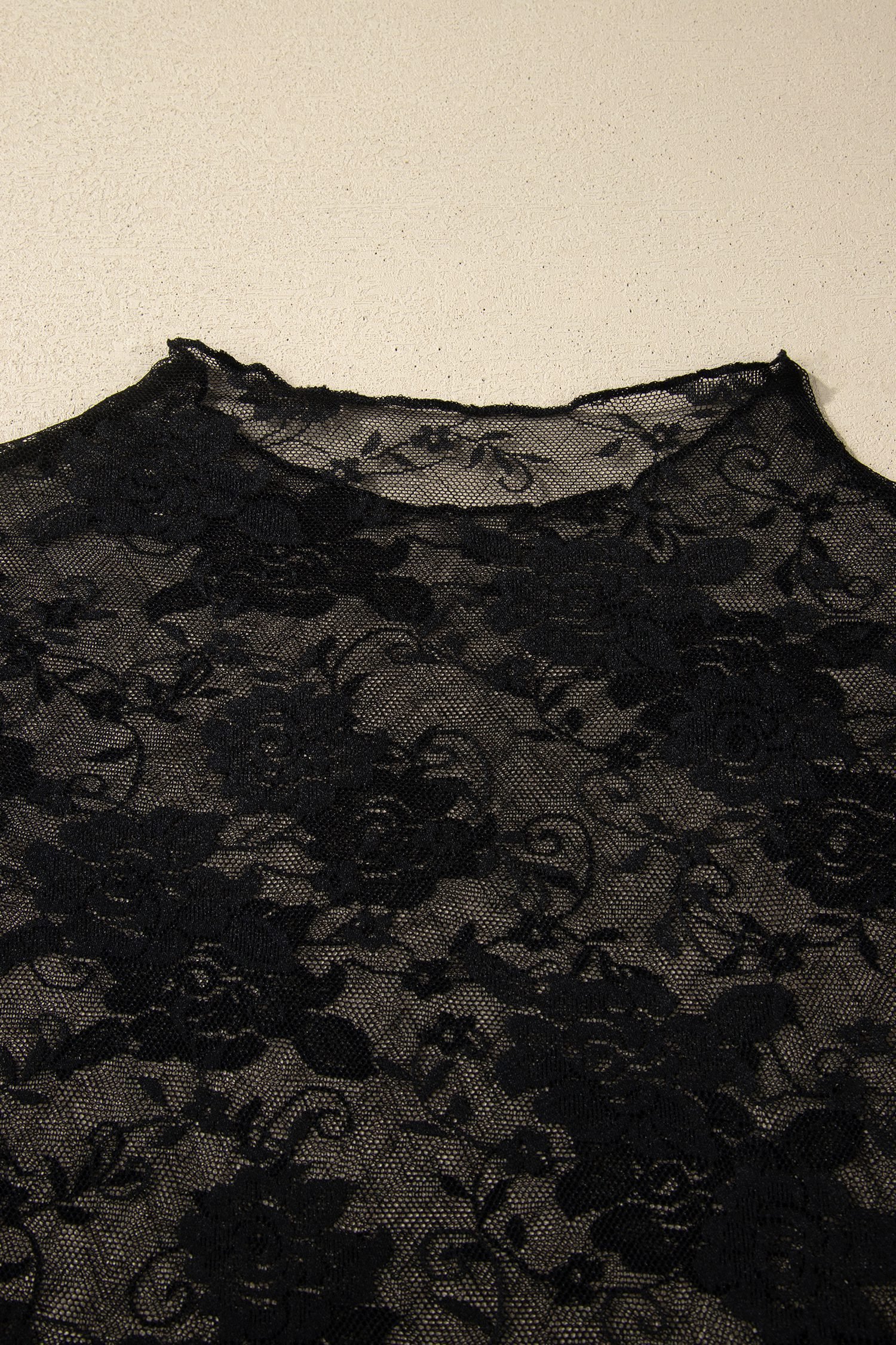 Black Plus Size Floral Mesh Long Sleeve Top