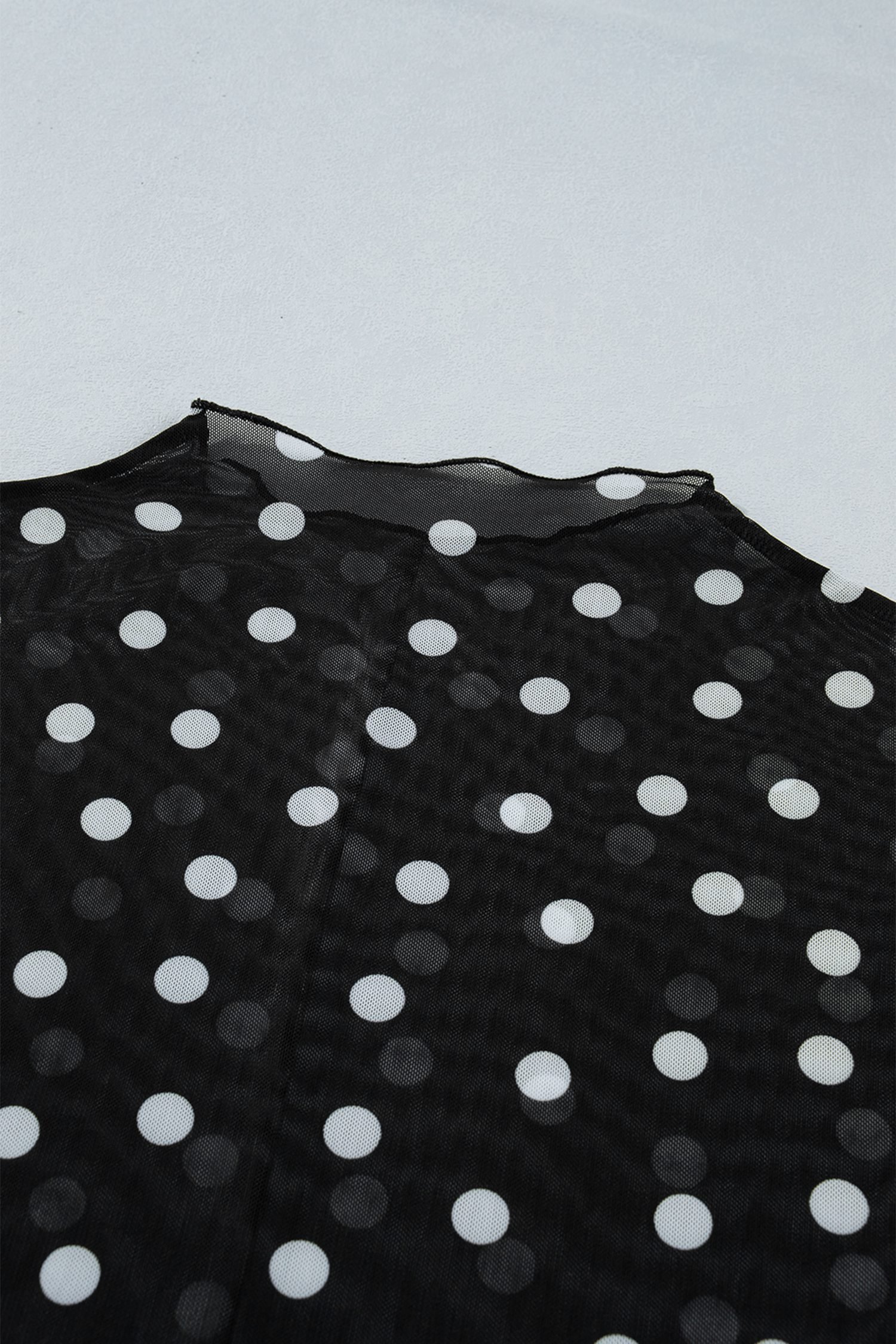 Black Plus Size Mock Neck Polka Dot Long Sleeve Mesh Top