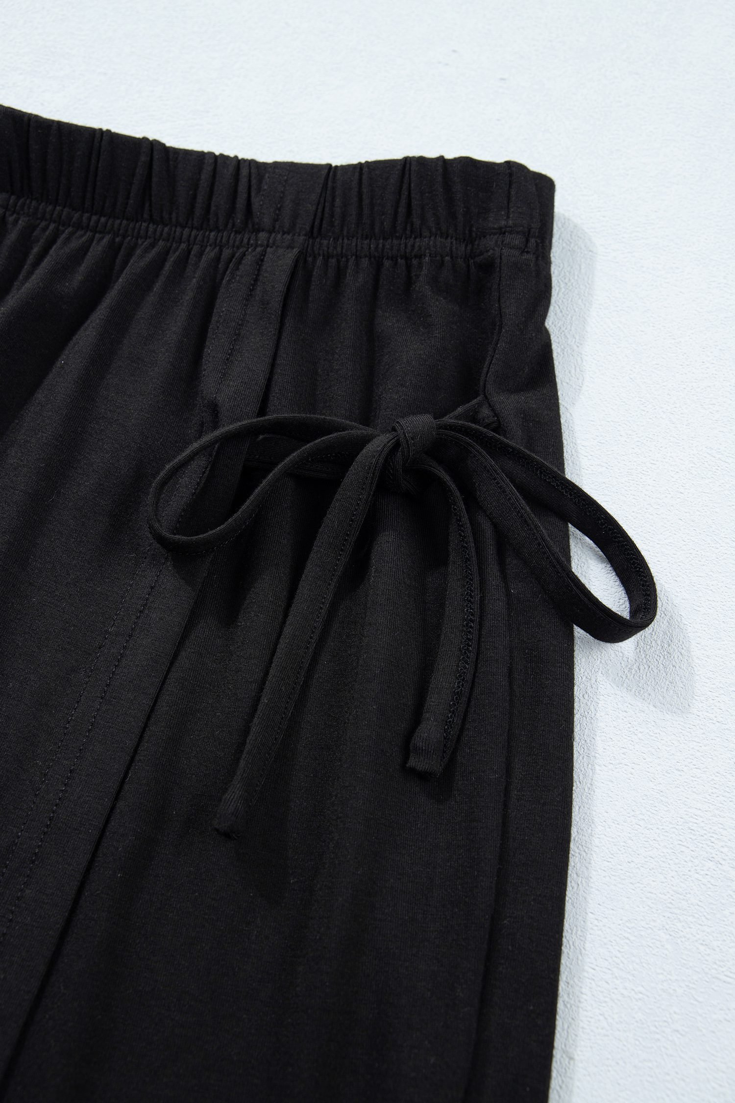 Black Solid Color Oversize Tee Tie Wrap Mini Skort 2pcs Set