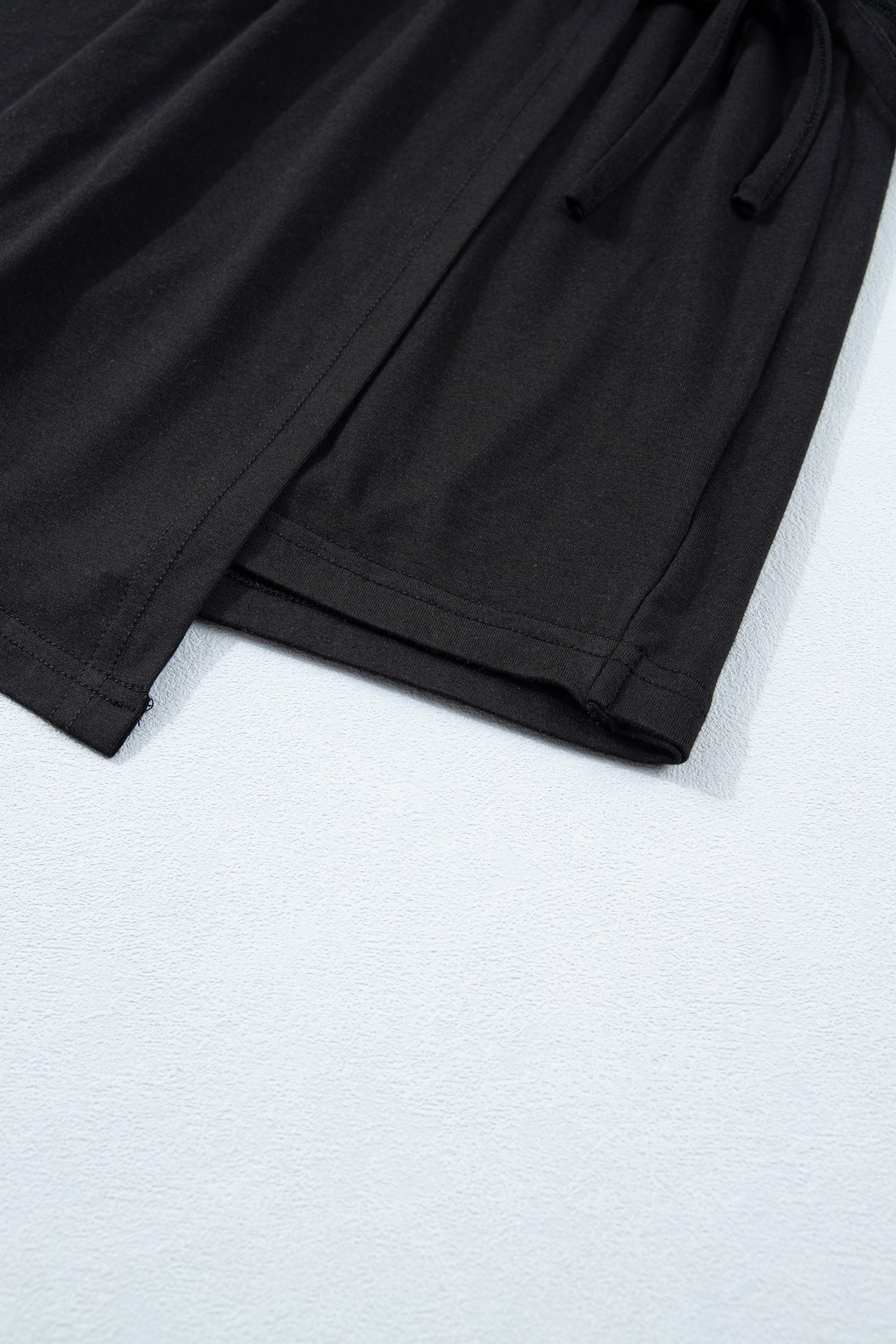 Black Solid Color Oversize Tee Tie Wrap Mini Skort 2pcs Set