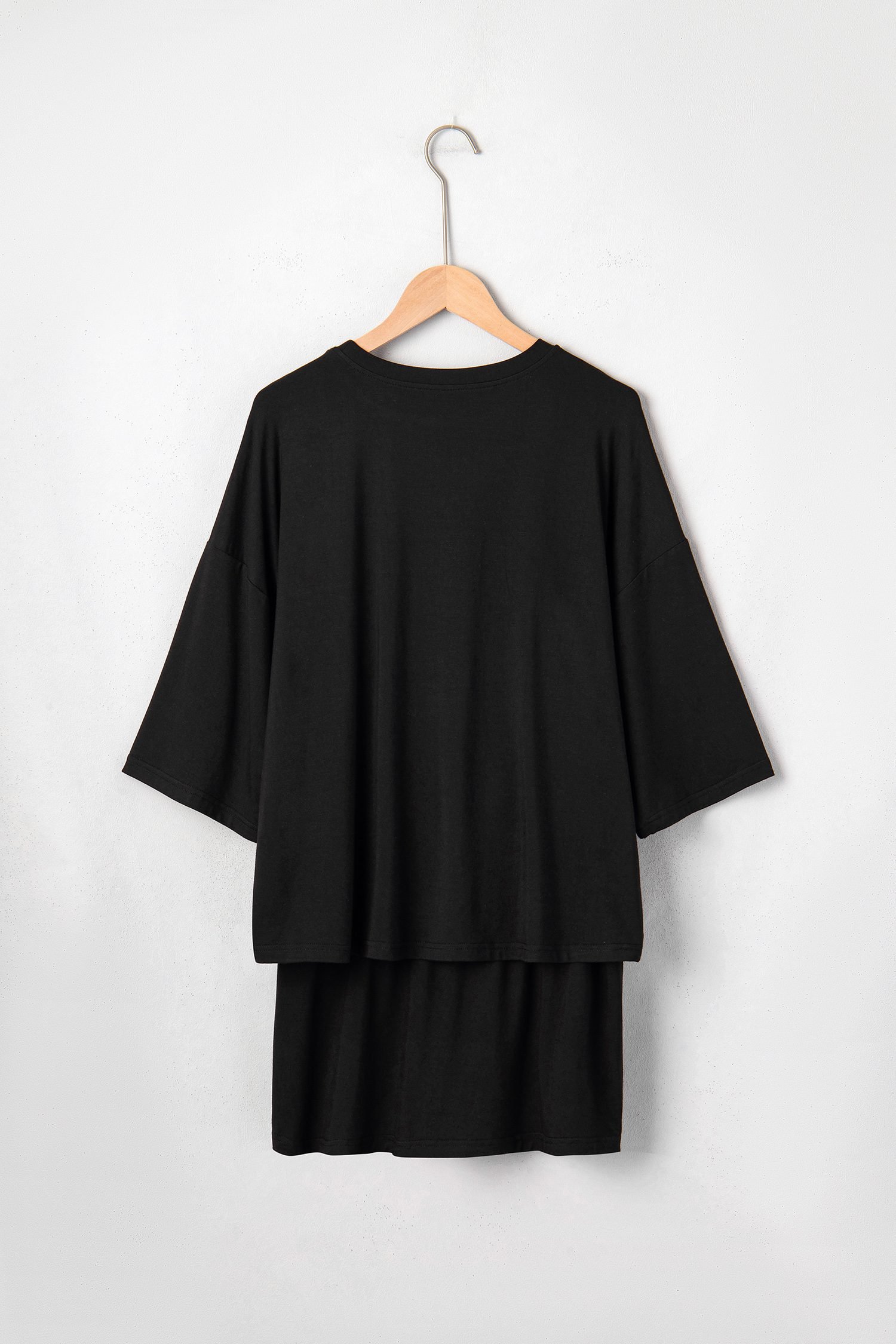Black Solid Color Oversize Tee Tie Wrap Mini Skort 2pcs Set