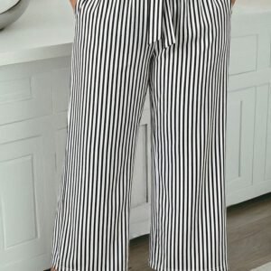 Black Stripe Plus Size Loose Straight Casual Pants