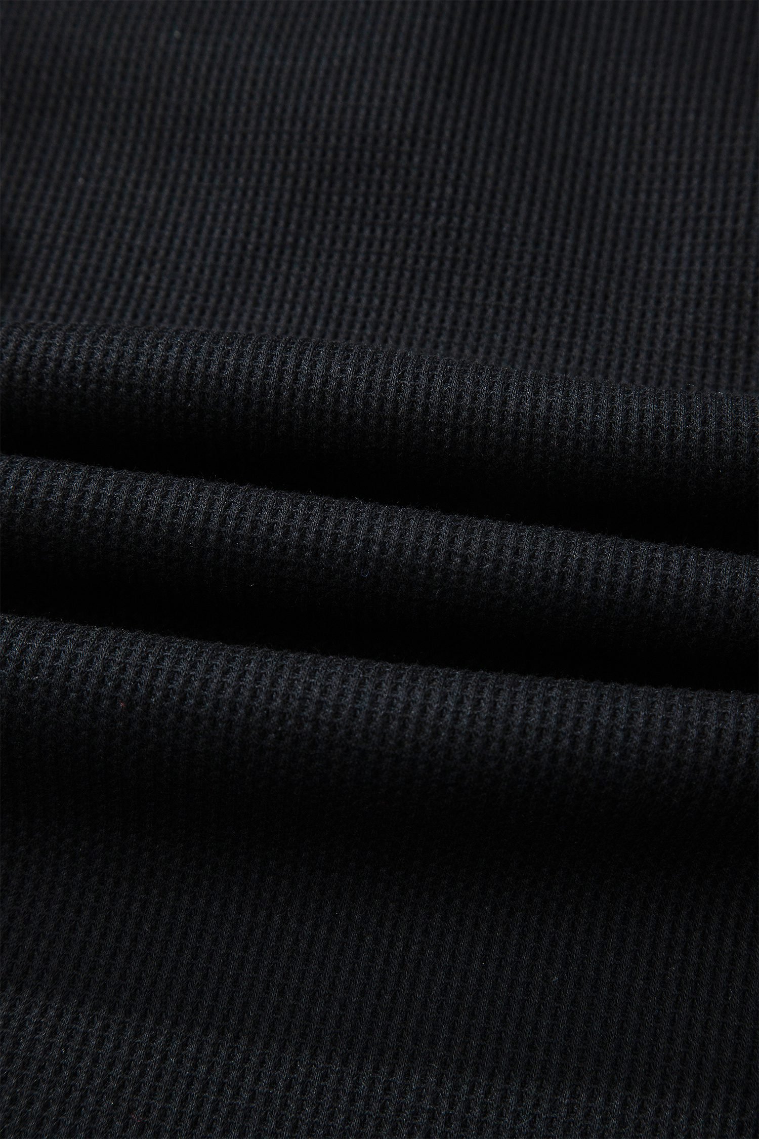 Black Waffle Knit Denim Contrast Trim Patchwork Button Polo Tee Dress