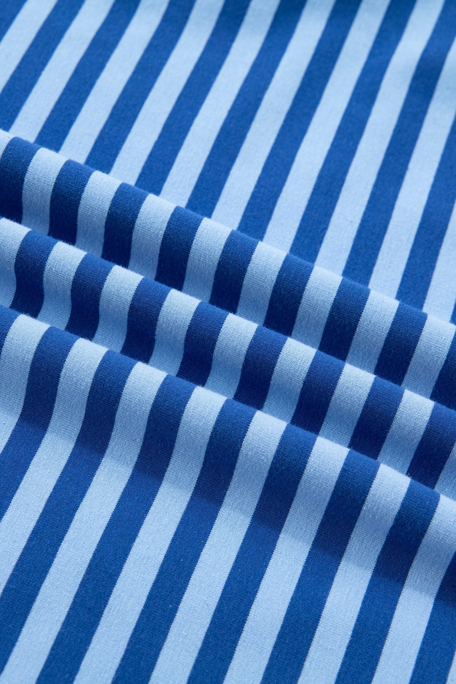 Blue Stripe Drop Shoulder Long Sleeve Pullover Elastic Waist Casual Short Set